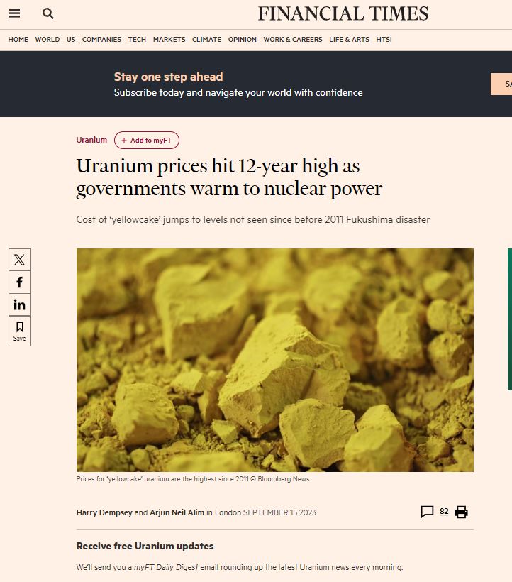 أسعار اليورانيوم تسجل مستويات غير مسبوقة منذ 2011