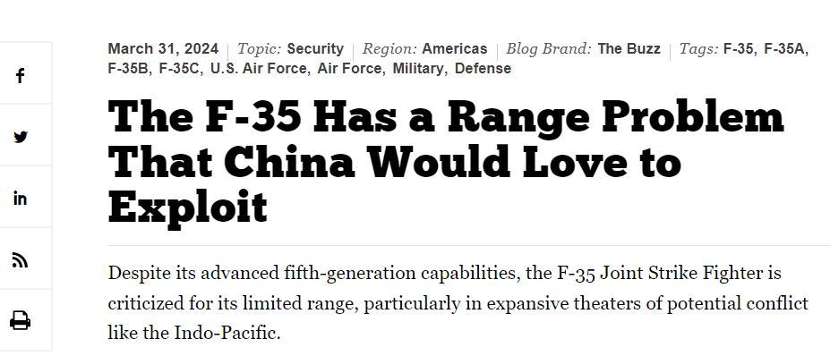إف 35 تواجه عيبا خطير تستغله الصين لحروب المستقبل في مسارح القتال المفتوحة